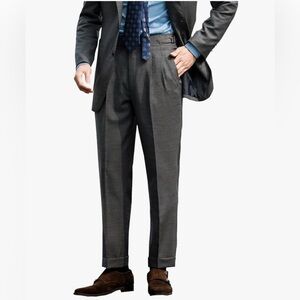 Mens double pleated flannel trousers medium grey size xl (36) Wool blend